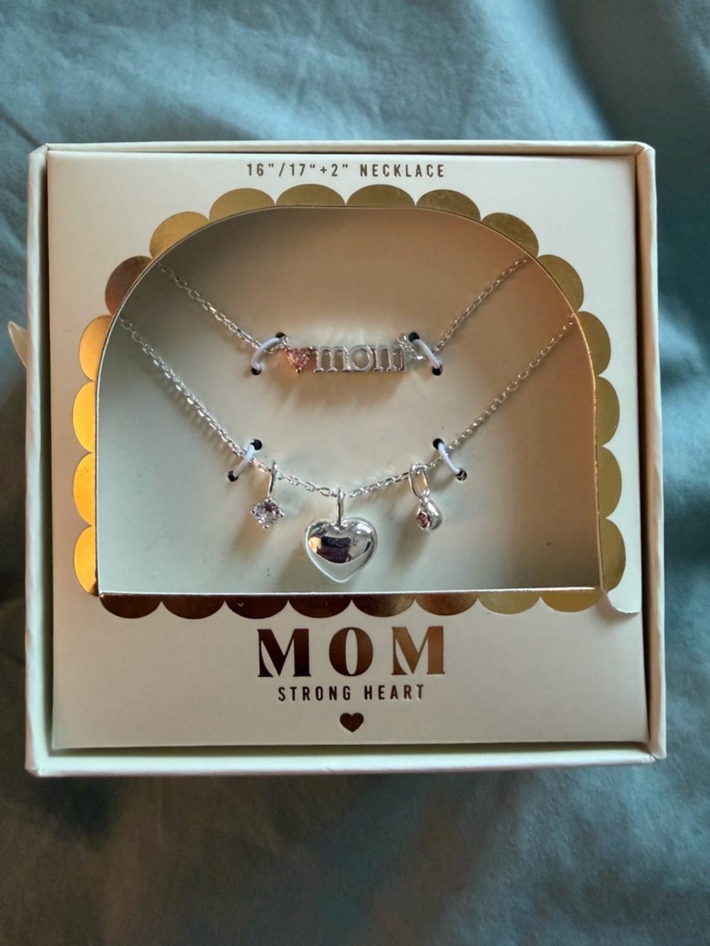 MOM Strong Heart Silver Layered Necklace Set
